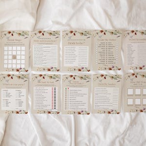 Paquete de juegos para despedida de soltera / Beige con plantillas de tarjetas de juego personalizables de flores silvestres #Mila