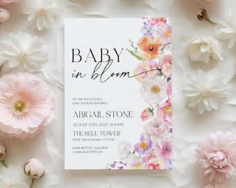 Baby in Bloom Invitation | Floral Baby Shower Invitation | Canva Invitation Template #flr025