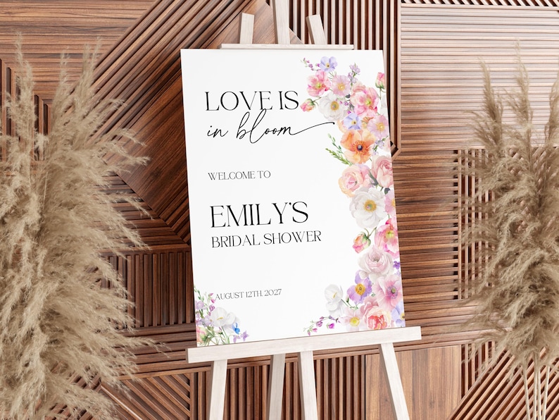 love is in bloom bridal shower welcome sign