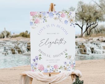 Love is in bloom Welcome sign | Bridal shower welcome sign with colorful flowers | Editable welcome template #brfl26