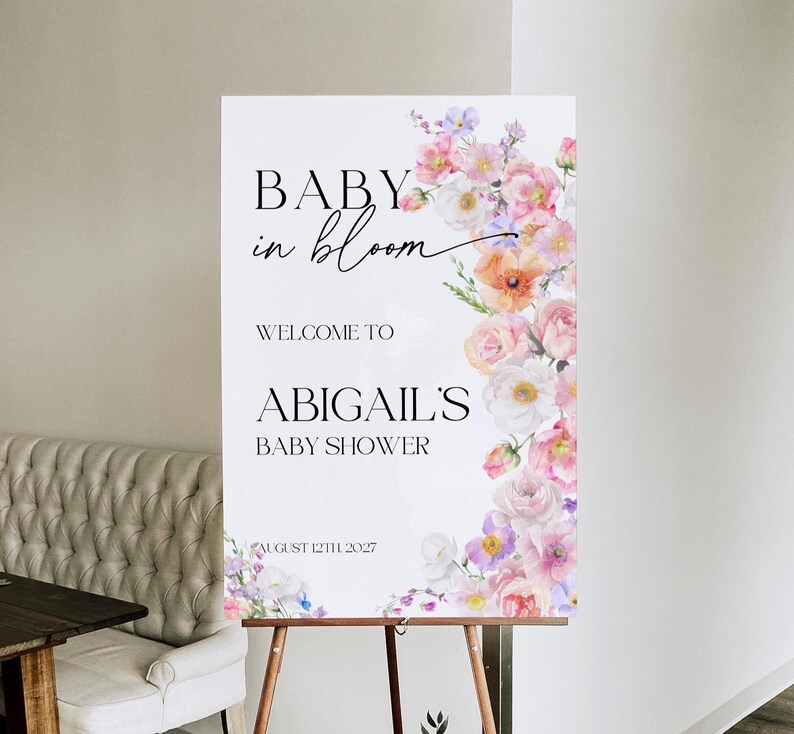 baby in bloom baby shower welcome sign