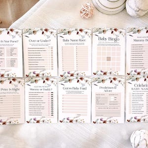 Baby shower games bundle, Boho baby shower games, Floral baby shower game bundle, Wildflower bundle #Silvia