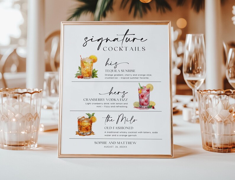 Bar Menu Template | Signature Cocktails Wedding Sign | Editable Wedding ...