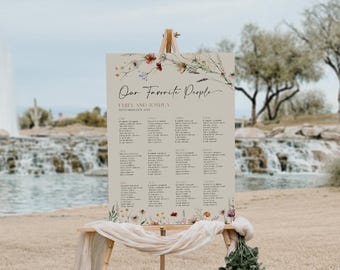 Seating chart sign template, Beige Seating chart with wildflowers #Mila