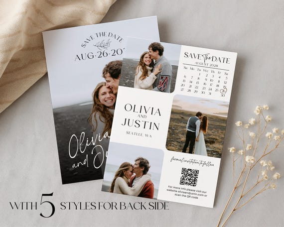 Editable Save the Date Template with Photo | Modern Save The Date With Calendar | Multiple Backside Options #elg026