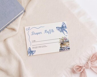 Editable Diaper Raffle Card | Dusty Blue Storybook Baby Shower  | A New Chapter Begins #bs120