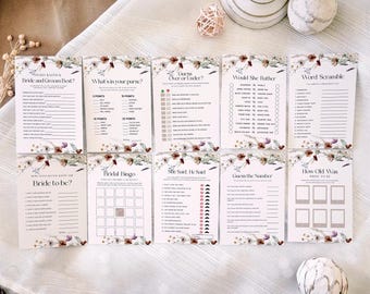 Bundel met boho-vrijgezellenfeestspellen, bewerkbare bundels met vrijgezellenfeestspellen #Silvia