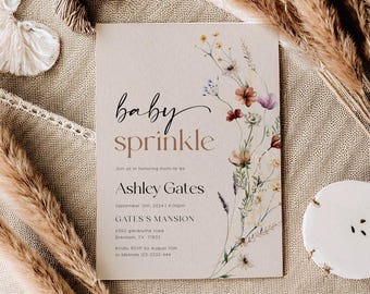 Invito Baby Sprinkle / Invito con fiori di campo / Modello di invito beige #Mila