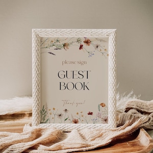 Floral Guest book Sign, Wedding Guest book sign, Beige Floral Wedding Sign, Wildflower Wedding Sign #Mila