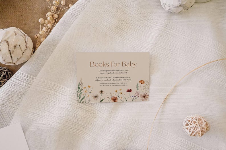 Invito Baby In Bloom / Invito Baby Shower / Libri per neonati / Lotteria dei pannolini / Modelli personalizzabili Beige con fiori di campo #Mila immagine 4