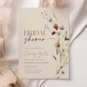 Invitation de douche nuptiale de fleurs sauvages, modèle d'Invitation de douche nuptiale floral bohème #Mila