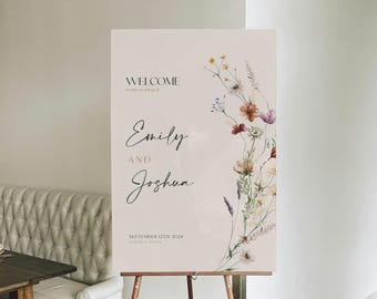 Wedding Welcome Sign | Beige Wildflower Wedding Sign | Customizable Welcome sign template #Mila