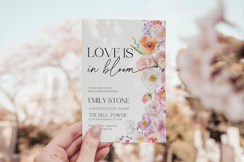love is in bloom bridal shower invitation