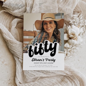 Retro Fifty Birthday Invitation | Adult Birthday Invitation | Retro Bold 50th Birthday Invitation | Canva Invitation Template