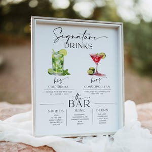 Hochzeit Bar Menü Schild Vorlage | Signature Drinks für Sie und Ihn | Signature Cocktails Menü | Canva Bar Menu Schild #sgtr