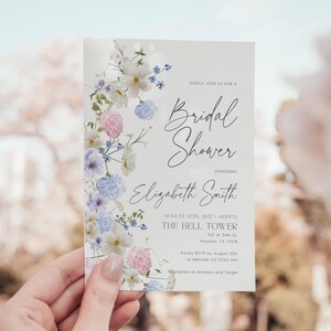 Invito per addio al nubilato floreale / Floreale pastello e blu / modello di invito #brfl26 immagine 4