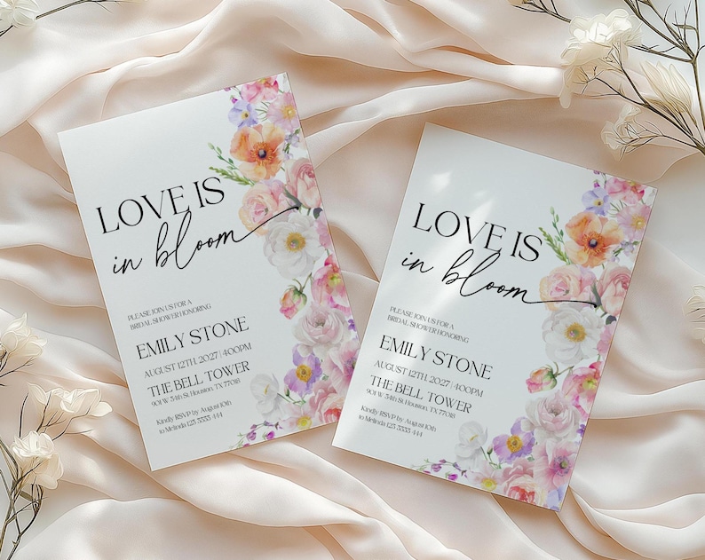 love is in bloom bridal shower invitation