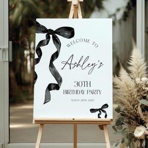 Birthday welcome sign | Bow Birthday theme | Canva welcome sign template #BW025