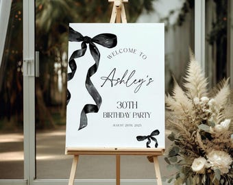 Birthday welcome sign | Bow Birthday theme | Canva welcome sign template #BW025