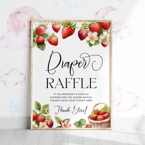 Windel-Verlosungsschild | Beere Sweet Baby Shower Windel Raffle Spiel Zeichen Vorlage | Canva Windel Zeichen Template #bry025