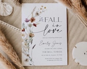 Fall in Love Bridal Shower Invitation Template, Editable Boho Wildflower Bridal Shower Invite #Silvia