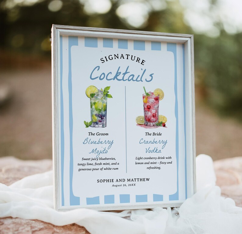 Editable Signature Cocktail Sign Wedding Bar Menu Template | His and ...