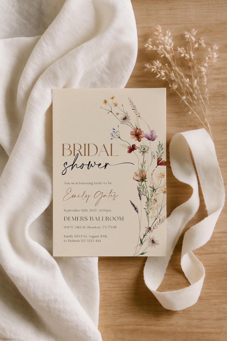 Wildflower Bridal Shower Invitation, Floral Boho Invite Template #Mila image 16