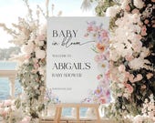 Baby In Bloom Sign | Baby Shower Welcome Sign | Floral Welcome Sign | Canva Welcome Sign Template #flr025