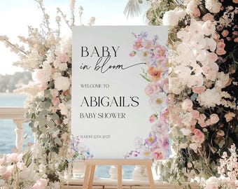 Baby In Bloom Sign | Baby Shower Welcome Sign | Floral Welcome Sign | Canva Welcome Sign Template #flr025