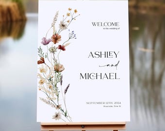 Wedding Welcome sign | Editable Welcome sign template | Wildflower Wedding Welcome Sign #Silvia