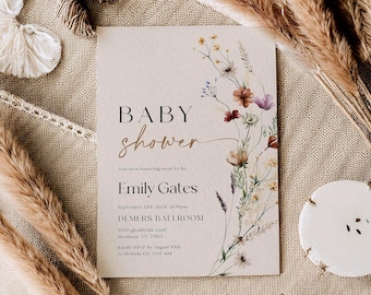 Invito per baby shower in stile boho / Modello per invito per baby shower floreale #Mila