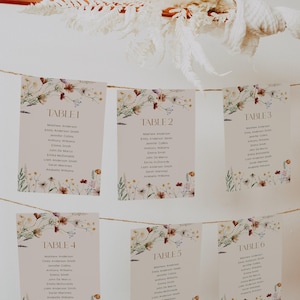 Hanging Seating cards, Floral Seating chart, Seating cards template, Seating chart cards, Boho wildflower wedding stationery #Mila