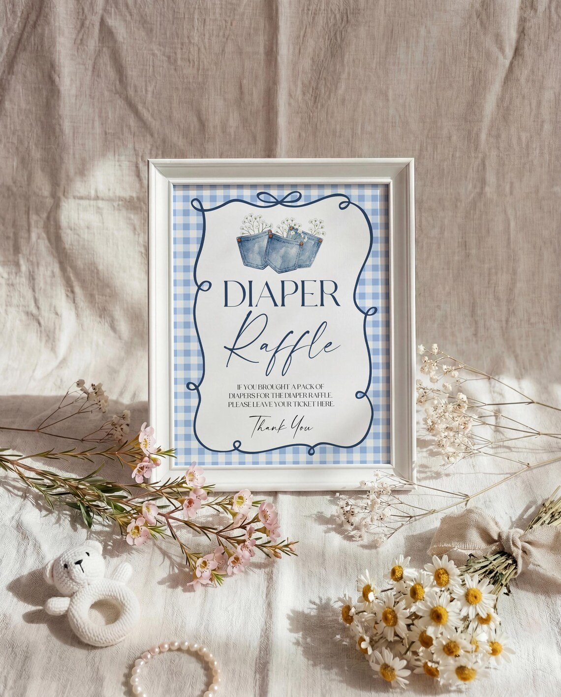 Diaper Raffle Sign: Blue Jean Denim & Gingham Editable Template #bj026 ...