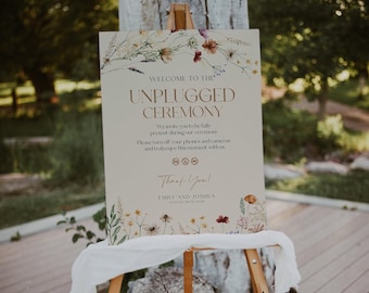 Unplugged wedding ceremony sign, Beige Floral Wedding Sign, Wildflower Wedding Sign, Boho wildflower wedding stationery #Mila