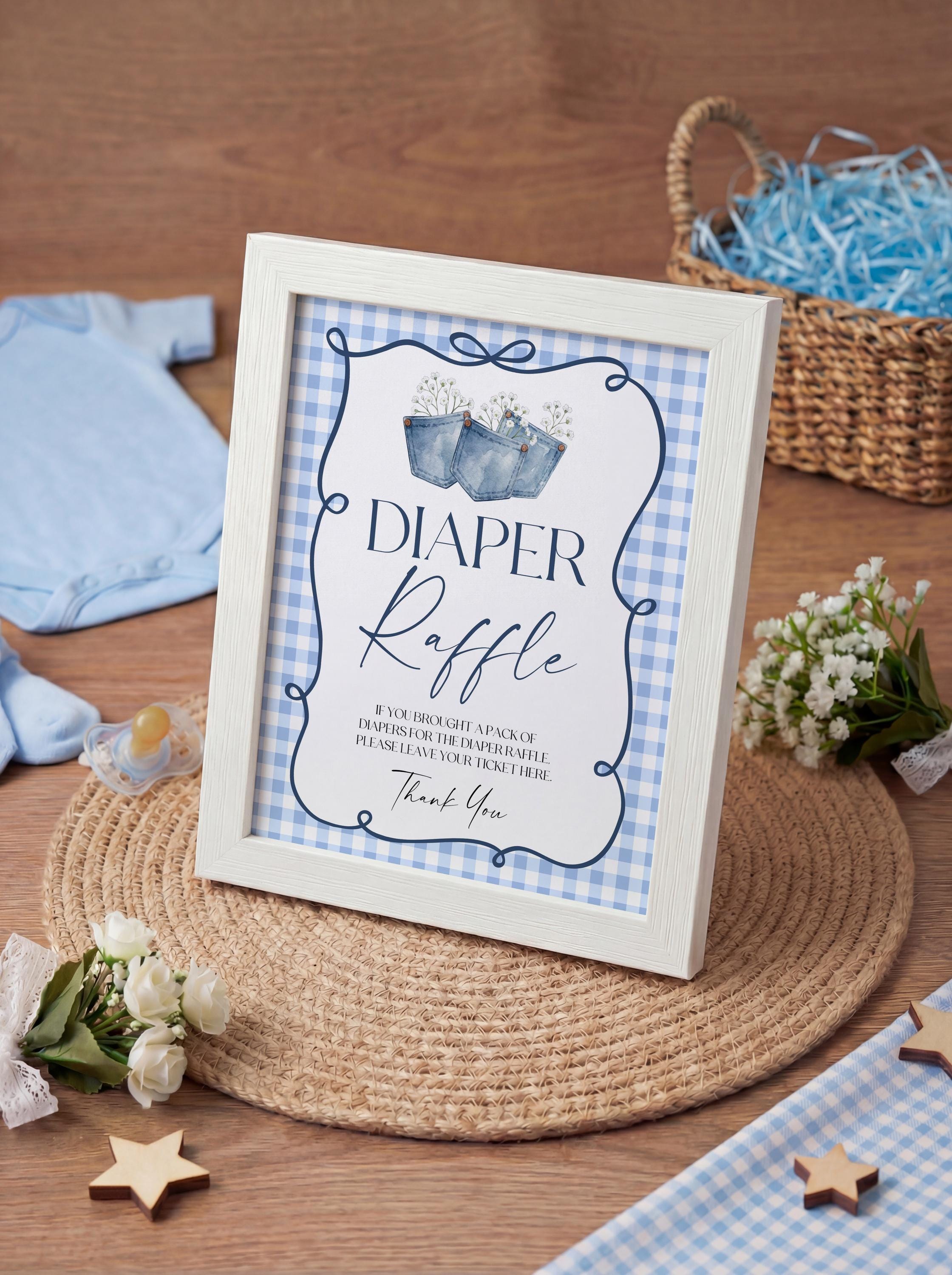 Diaper Raffle Sign: Blue Jean Denim & Gingham Editable Template #bj026 ...
