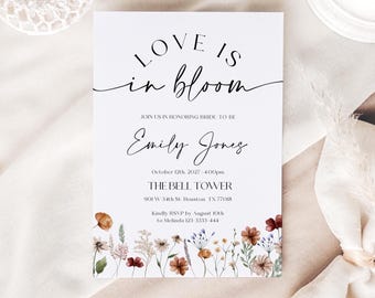 Love Is in Bloom Bridal Shower Invitation | Editable Wildflower Template | Spring Floral Bridal Invite | Rustic Bridal Shower #Silvia