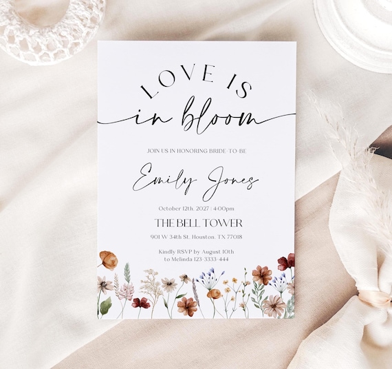 Love Is in Bloom Bridal Shower Invitation | Editable Wildflower Template | Spring Floral Bridal Invite | Rustic Bridal Shower #Silvia