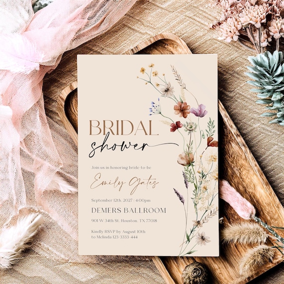 Wildflower Bridal Shower Invitation, Floral Boho Invite Template #Mila