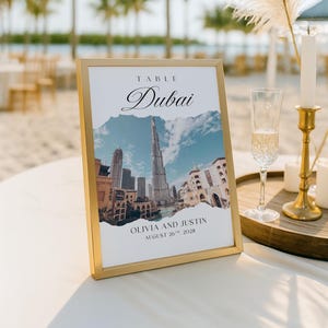 Editable Wedding Table Number Sign: City Name Design with Photo Layout