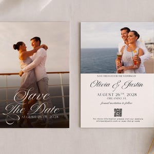 Elegant Script Save the Date Card Template with QR Code | Modern Photo Wedding Save The Date Invitation #elg026