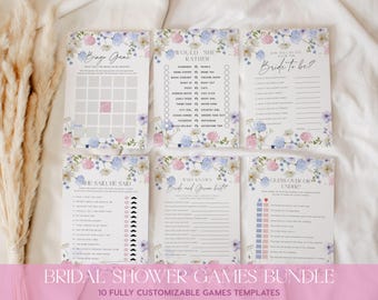Bridal Shower Games Bundle, Editable Game Templates, Blush Purple Floral Bridal Shower Games #brfl26