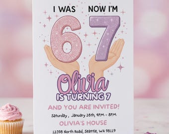 6 7 Birthday Invitation, Girl Birthday Invitation Template, Six Seven Invite