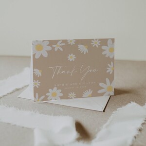 de remerciement marguerite | de remerciements beiges | Carte de remerciement Daisy baby shower #ntd025