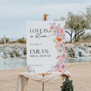 love is in bloom bridal shower welcome sign