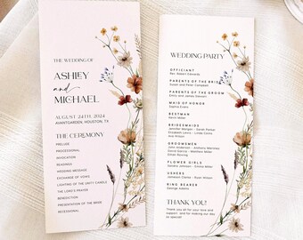 Modèle de cartes de programme de mariage, programme de mariage floral bohème #Silvia