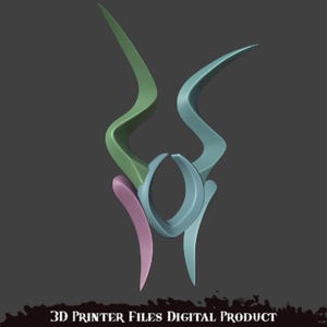 K&ouml;nnte beinhalten: Ein 3D-druckbares Design f&uuml;r ein dekoratives Kopfst&uuml;ck mit drei geschwungenen H&ouml;rnern. Die H&ouml;rner sind in Gr&uuml;n-, Blau- und Rosat&ouml;nen.