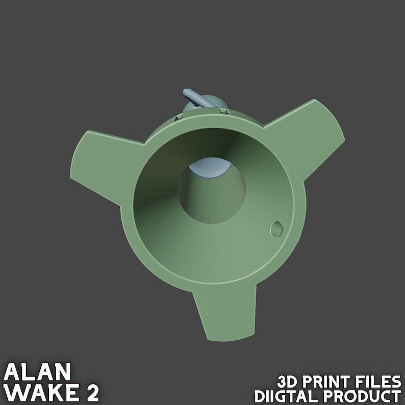 May include: A green plastic 3D printed object with three arms and a circular center. The object has a hole in the center.