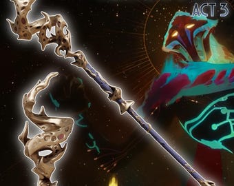 May include: A staff with a gold-colored, ornate top and accents, a dark blue shaft, and the text "VIKTOR STAFF ACT 3". The image also includes the text "ARCANE SEASON 2" and "3D PRINTER FILES DIGITAL PRODUCT".