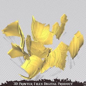 May include: A 3D printable model of a dragon's wings, broken into multiple pieces for easier printing. The wings are a bright yellow color and have a detailed, textured surface.