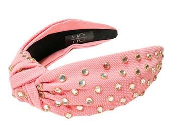Adult Rose Pink Jeweled Knotted Headband